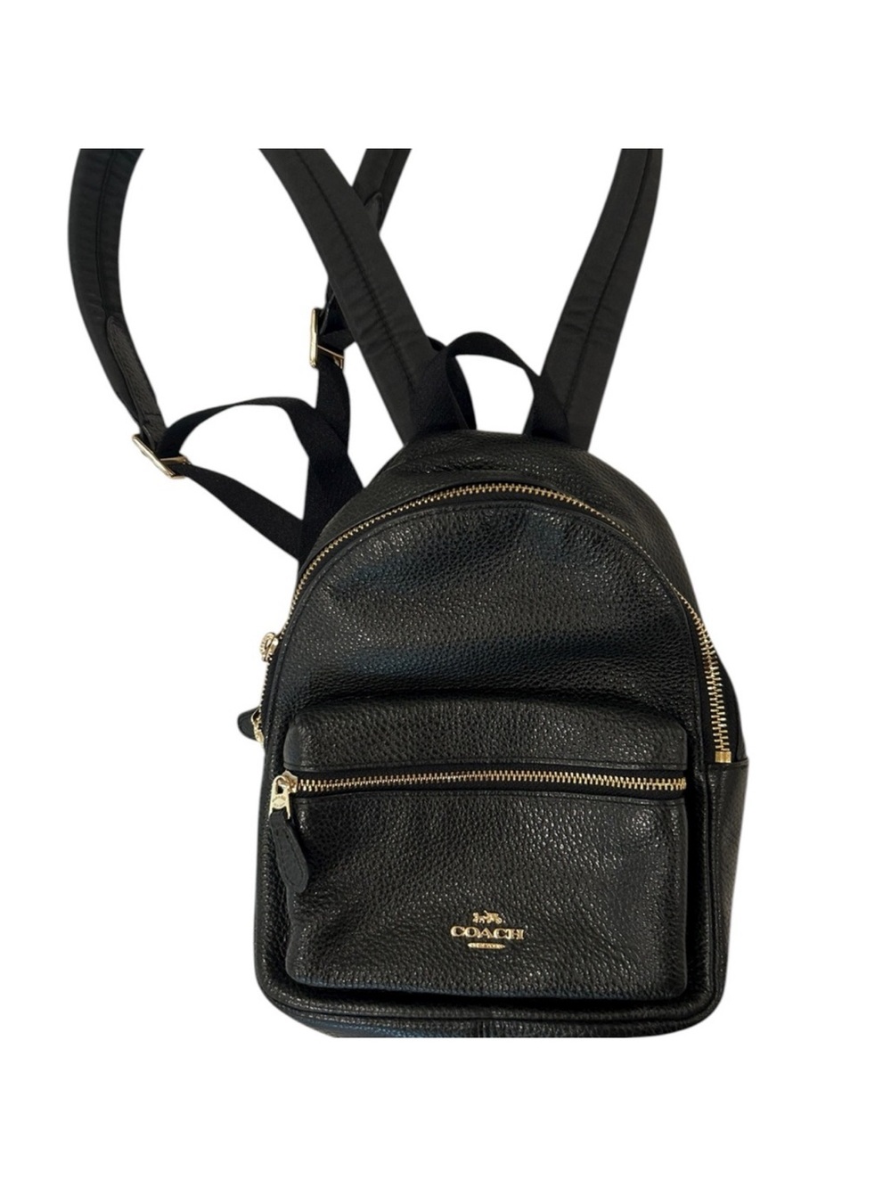 Coach Small Leather Black Pebbled Leather Small Backpack with Gold Hardware EUC